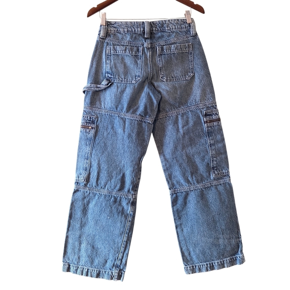 Garage Women's Jeans Size 24 Blue Cotton Denim Cargo Pants Wide Leg Y2K - Picture 11 of 14